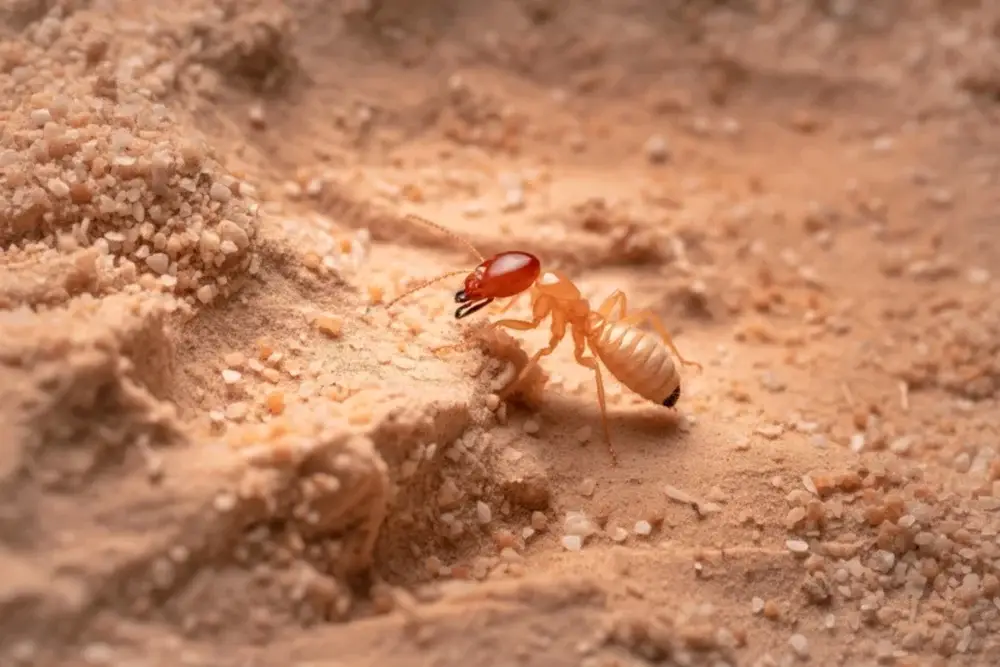 Closeup of single termite in sand 